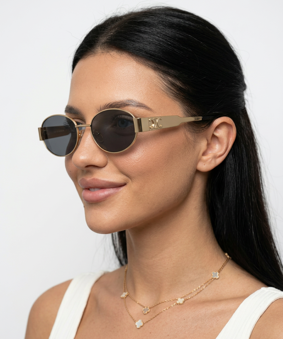 Isya | Small Oval Sunglasses With Metal Frame Detail