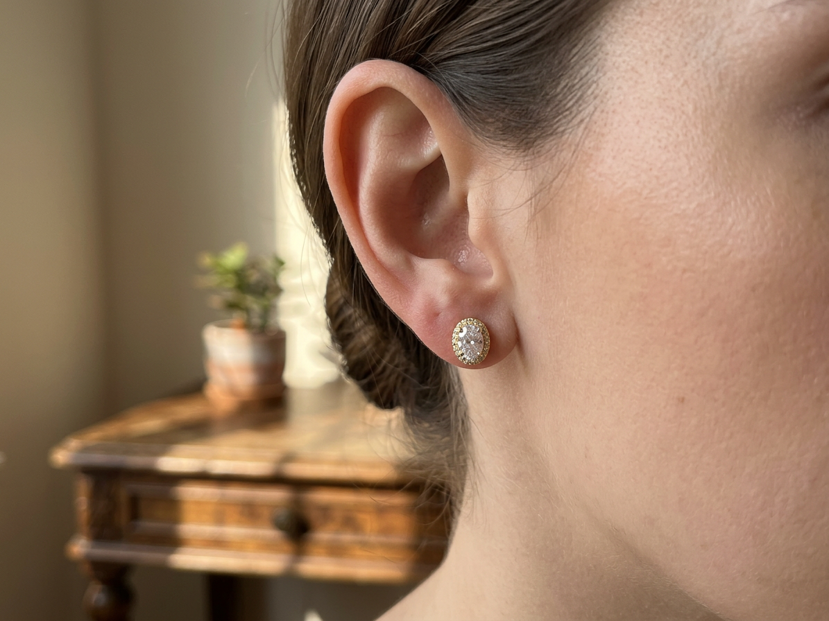 Gold Oval Halo Stud Earrings